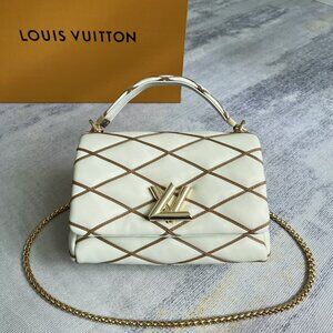 Louis Vuitton White Quilted Leather Satchel with Brown Trim and Gold Hardware